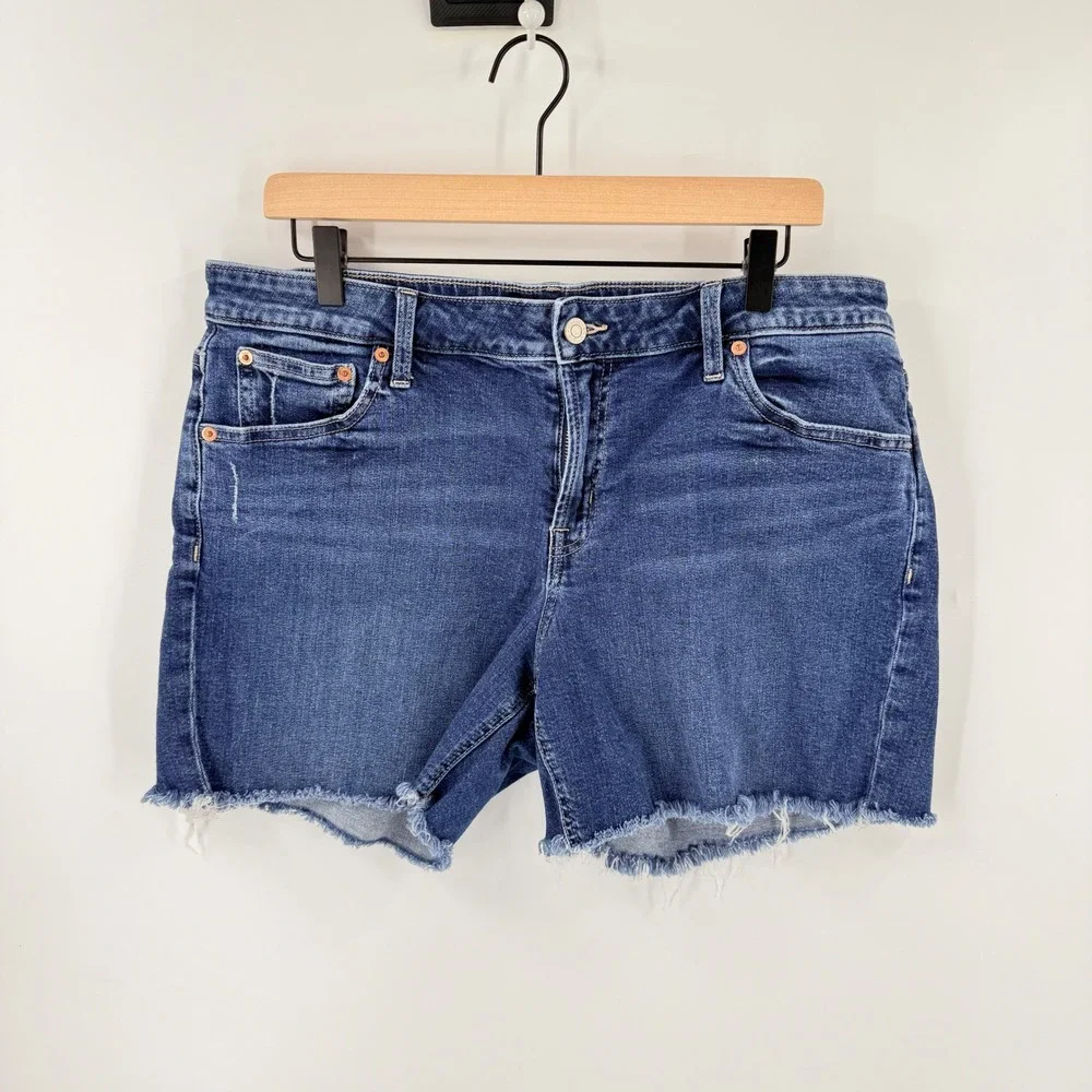 Gap Denim Shorts Blue 14/32 Raw Hem‎ Mid Rise 5 Inch Inseam Classic Timeless